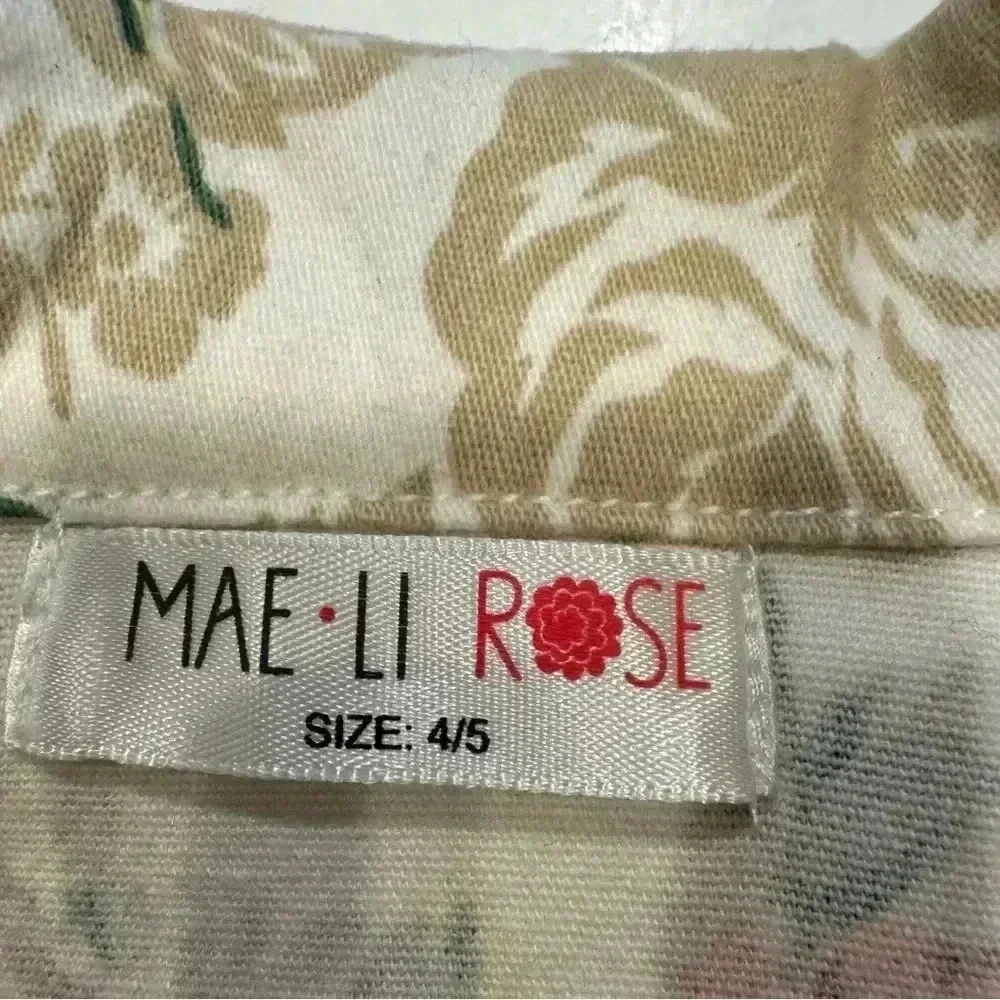 Mae Li Rose girls floral denim jacket with ivory lace trim & pink snaps size 4/5
